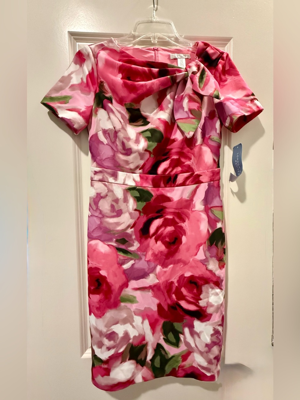 London Times Pink Floral Sheath Midi Dress